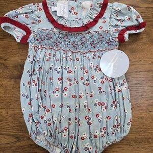 Little English Smockrd Red And Blue Floral Baby Romper